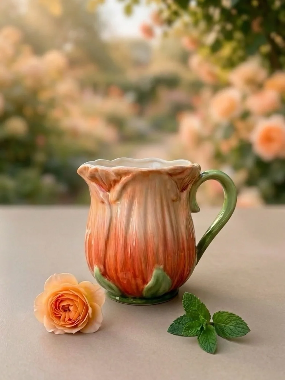 Pier 1 Imports Vintage Rosebud Tulip Mug Sculptural 80s Cottagecore Grandacore